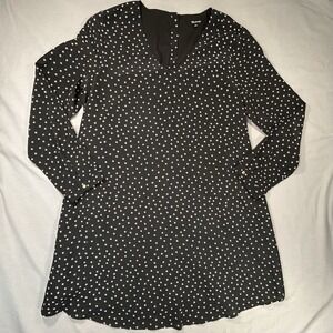 Madewell 100% Silk Vneck Black With‎ Stars Dress Women's Medium